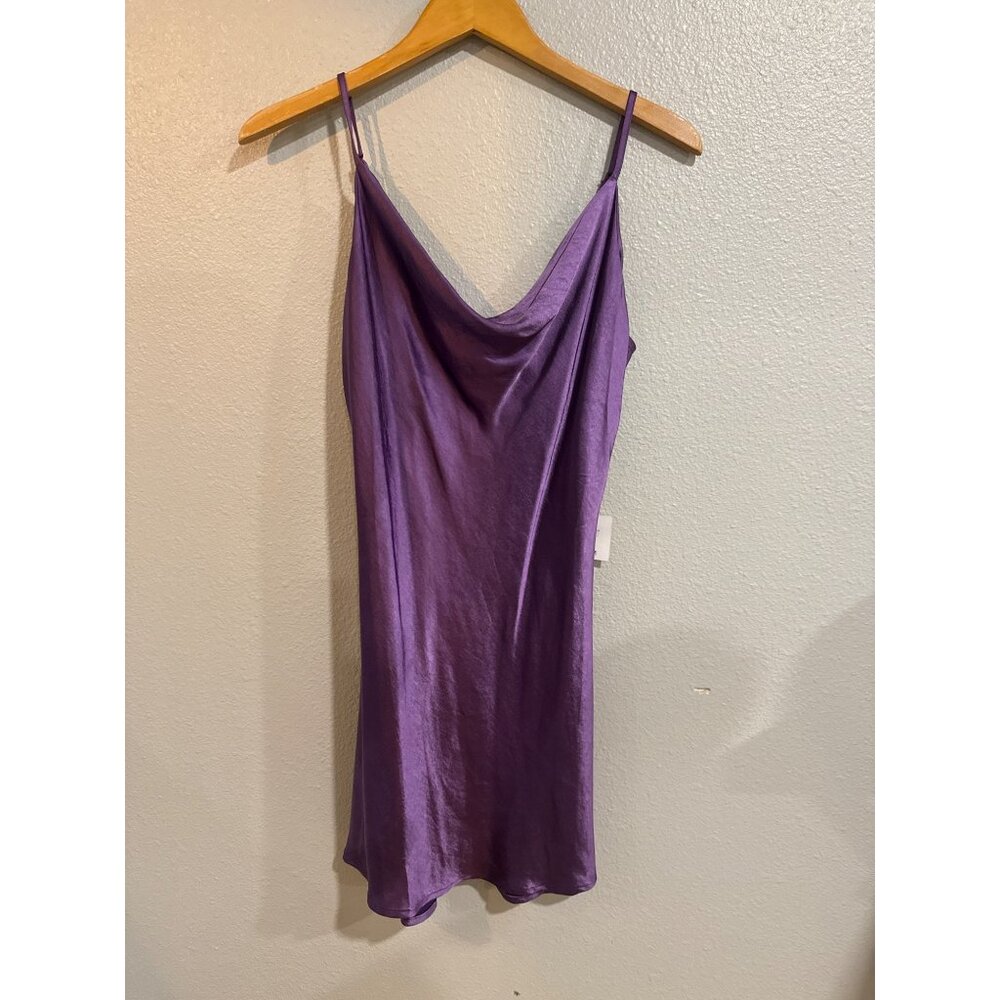 Audrey‎ 3+1 Satin Cowl Neck Slip Dress Womens Med Purple Mini Adjustable Straps